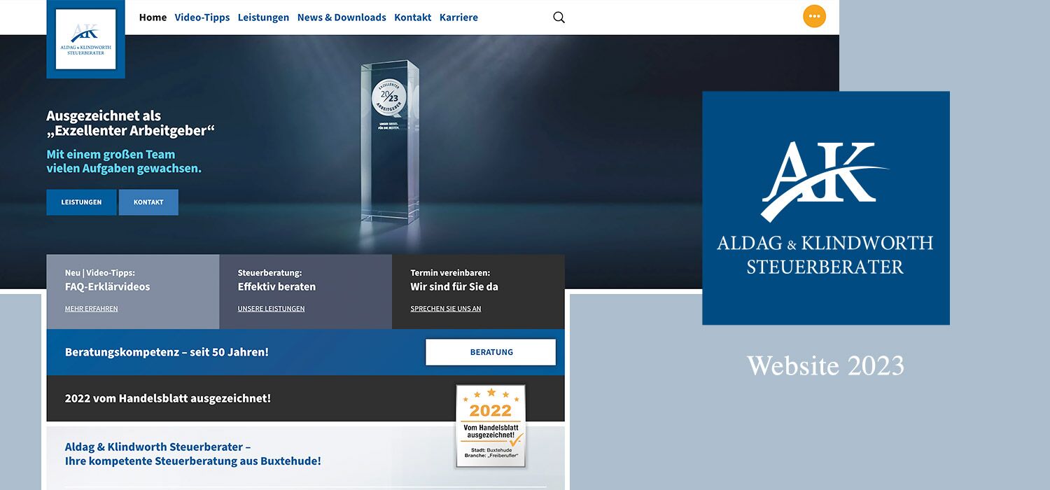 Aldag & Klindworth Steuerberater: neue Website 2023, Kay Eickhoff visuelle Kommunikation.